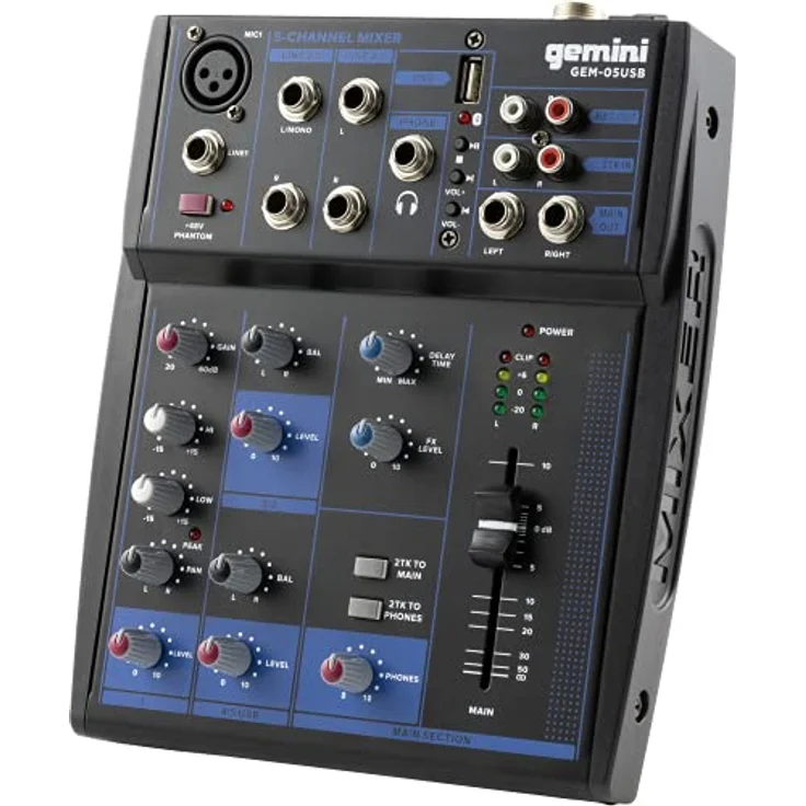 Gemini Sound GEMINI GEM 05 USB USB Mixer / Bluetooth / USB Media Player / Streaming / 5 Kanäle / Phantomspeisung, Niedriger Rauschen / 1 mic pre / Eingebaute Verzögerung FX / 2-Band-EQ – Bild 1