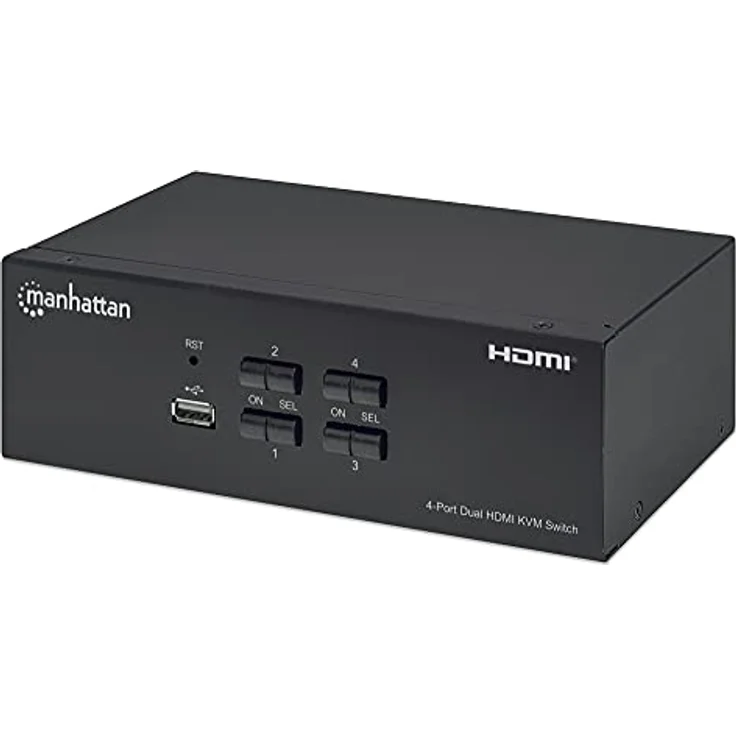 Manhattan Switch KVM HDMI 4 porte Doppio monitor, UHD 4K@30Hz, USB 2.0 Hub, Schwarz – Bild 1