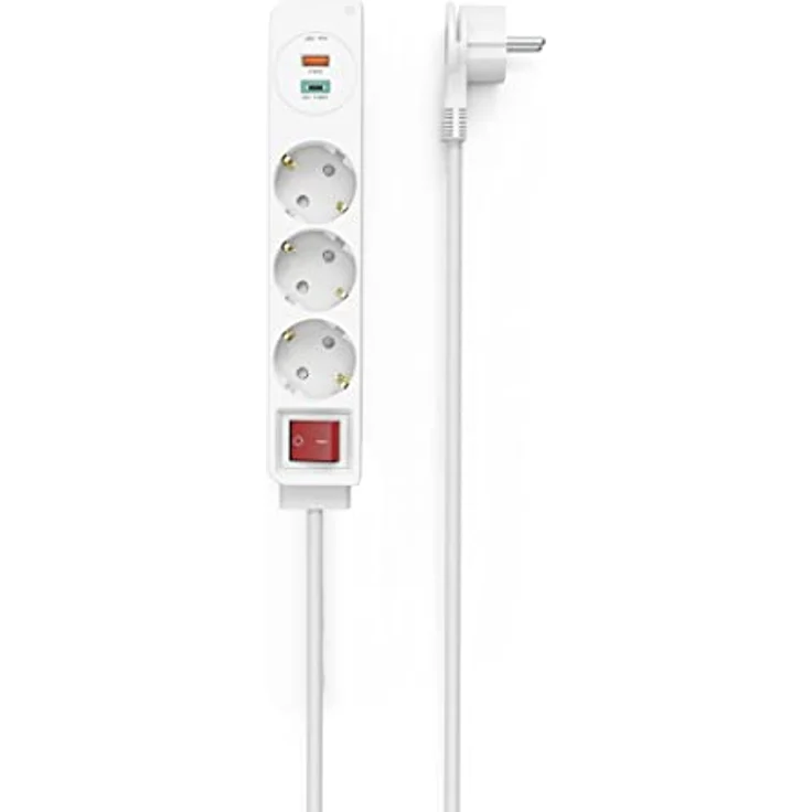 Hama Steckdosenleiste, 3-fach, mit USB-A und USB-C-Buchse (PD/Quick Charge, max. 18W, 5in1 Mehrfachsteckdose mit Schalter, Schutzkontaktstecker, Buchsen inkl. Berührungsschutz, 1,4m) weiß – Bild 3