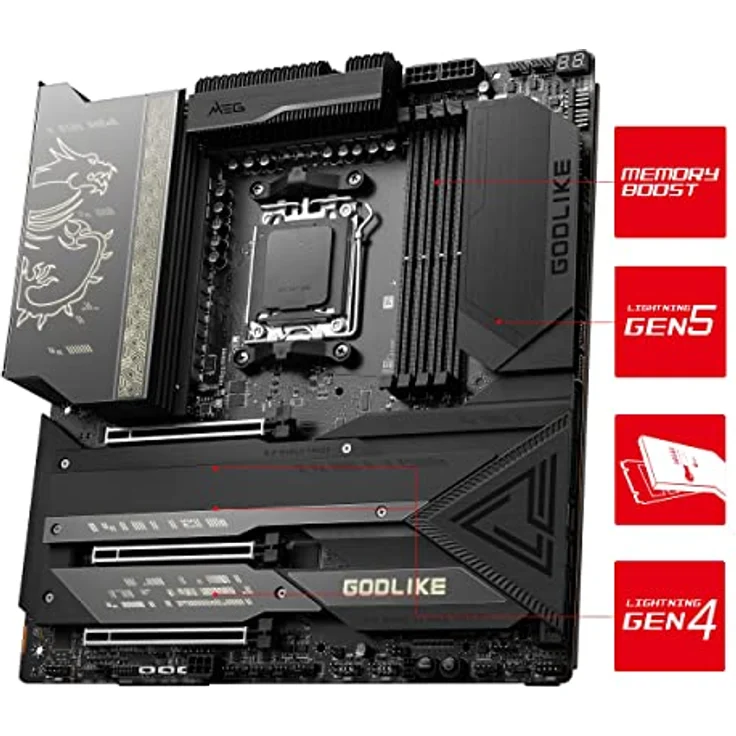 MSI MEG X670E GODLIKE Mainboard, ATX - Unterstützt die AMD Ryzen 7000 Serie, AM5-24 Duet Rail 105A SPS, DDR5 Memory Boost 6600+MHz/OC, 3 x PCIe 5.0 x16, 2 x M.2 Gen5, Wi-Fi 6E, 10G & 2.5G LAN – Bild 3