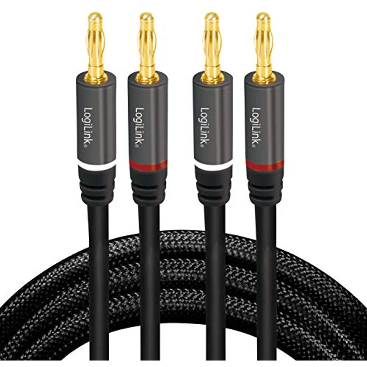 LogiLink CA1210 - Lautsprecherkabel 2x 2 Bananenstecker mit vergoldeten Kontakten, Farbcodierung und Nylon Aussengeflecht, 3m – Bild 2