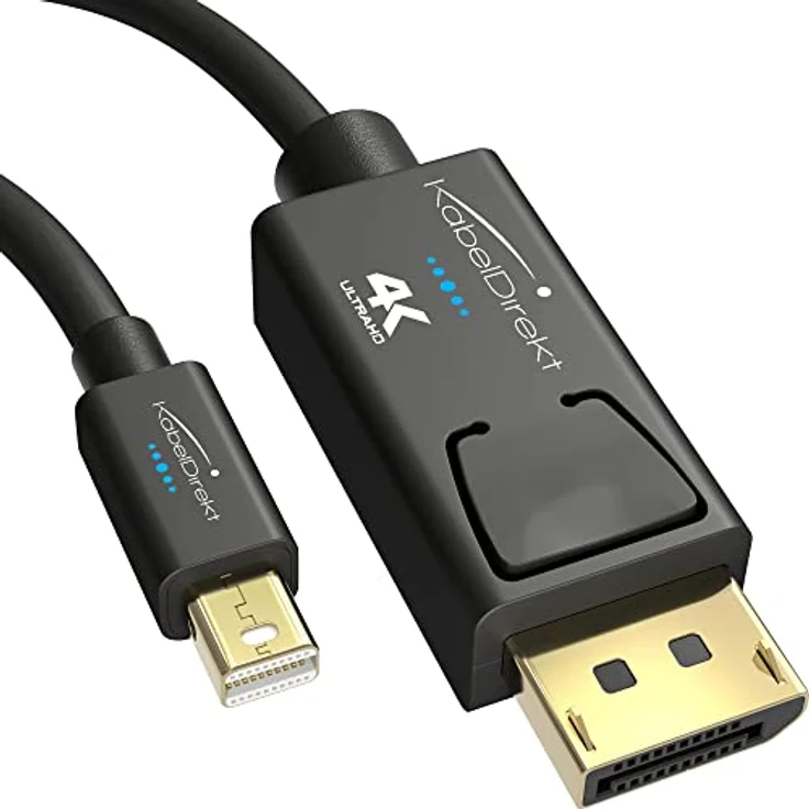 KabelDirekt - Mini DisplayPort (Thunderbolt) auf DisplayPort Kabel (Mini DP auf DP) - 3m - (UHD Auflösung mit 4K / 60Hz, Version 1.2, für PC & Mac, DP Stecker mit Verriegelung, schwarz) – Bild 2