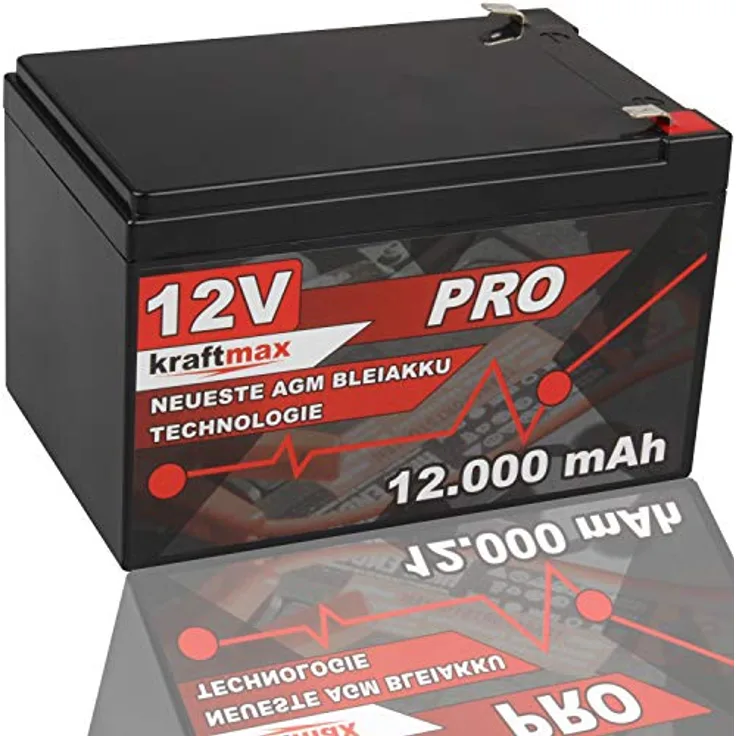 Kraftmax Industrial Pro Bleiakku [12V / 12Ah] AGM - Hochleistungs- Blei Akku der Neusten Generation, ideal für professionelle Anwendungsgebiete (schwarz)