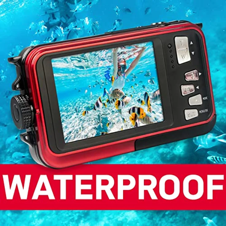 AgfaPhoto Photo Realishot WP8000 - wasserdichte Digitalkamera (24 MP, Full HD-Video, Dual-LCD-Bildschirm, 16-facher Digitalzoom, Digitaler Stabilisator, Lithium-Batterie) Rot – Bild 2