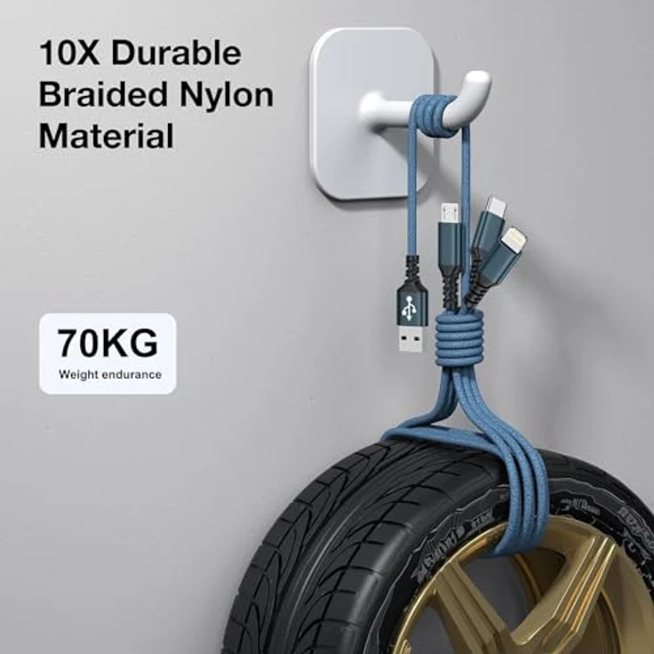 GIANAC Multi USB Kabel 3 in 1 [3 Stück, 1.2M, Blau/Grau/Grün] Schnelles Ladegerät mit iPhone, Micro USB und USB Typ C Anschluss, kompatibel mit iPhone, Samsung, Huawei und mehr – Bild 5