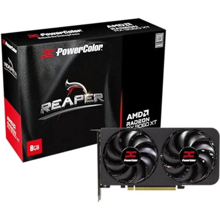 PowerColor Reaper AMD Radeon RX 9060 XT, Grafikkarte mit 8GB GDDR6, 1x HDMI 2.1b, 2x DisplayPort 2.1a, 500W Systemleistung