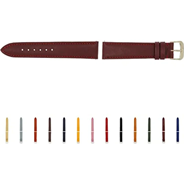 SELVA Uhrenarmband, 14-24 mm, Leder Ersatzarmband für Smartwatch, Made in Germany, Größe: 22 mm, bordeaux mit silberner Schließe