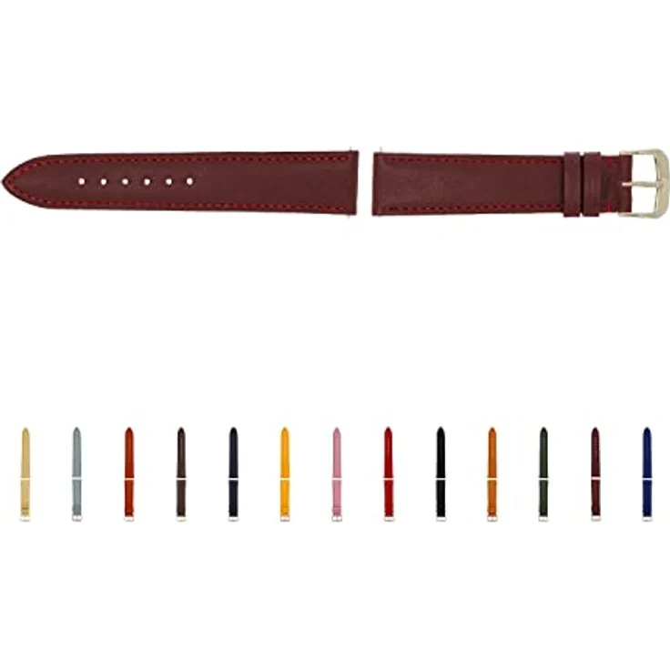 SELVA Uhrenarmband 14 mm, Leder, Bordeaux mit silberner Schließe, Ersatzarmband für Smartwatch, Made in Germany – Bild 1