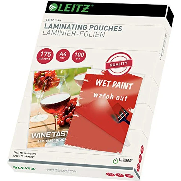 Leitz Heißlaminierfolien A4 175 mic, Hochwertige Laminierfolien im 100er Pack, mit abgerundeten Ecken, transparent, glänzend, für den Einsatz zu Hause oder im Büro, 16933 – Bild 1