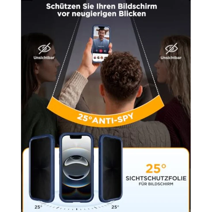 Miracase Sichtschutz Hülle für iPhone 17e / iPhone 16e mit integriertem Anti-Spy Gehärtet Glas, Stoßfest und Kratzfest, MagSafe-kompatibel, Blau – Bild 2