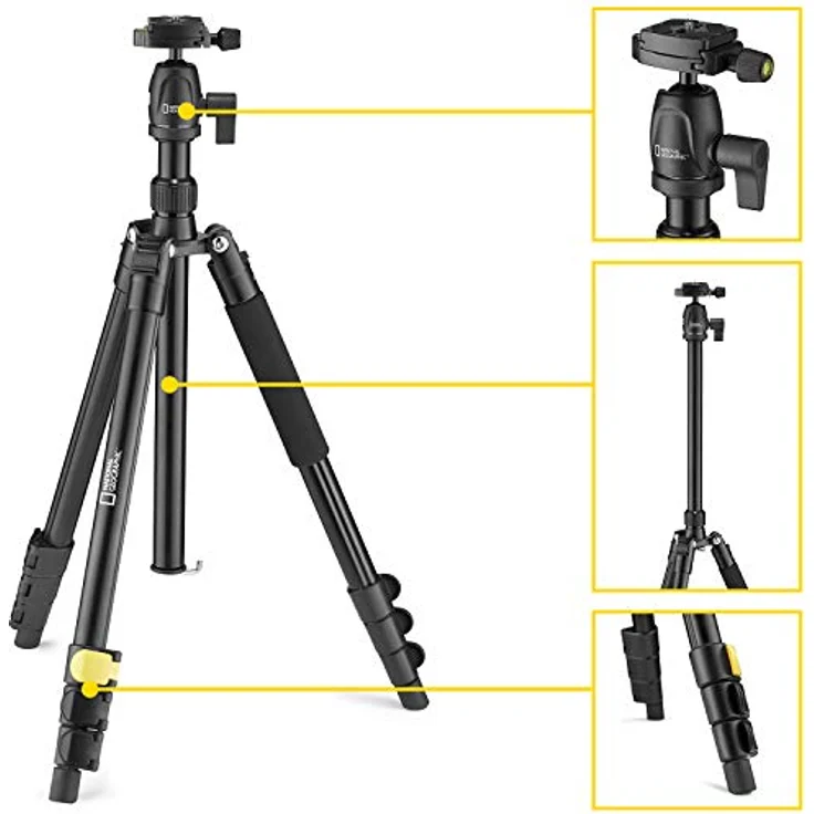 National Geographic Foto-Reisestativ-Set mit Einbeinstativ, Alu, vierteilige Beine mit Hebelverriegelung, Tragetasche, Kugelkopf, Schnellwechselplatte, bis 6 kg NGTR001L – Bild 5