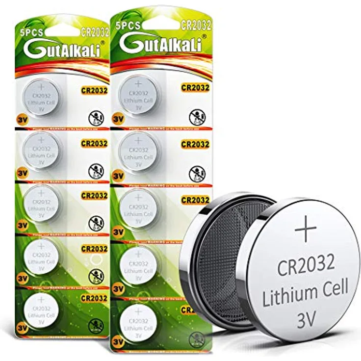 GutAlkaLi CR2032 3V Lithium Knopfzellen Batterien, 10 Stück, langlebig mit 245mAh Kapazität
