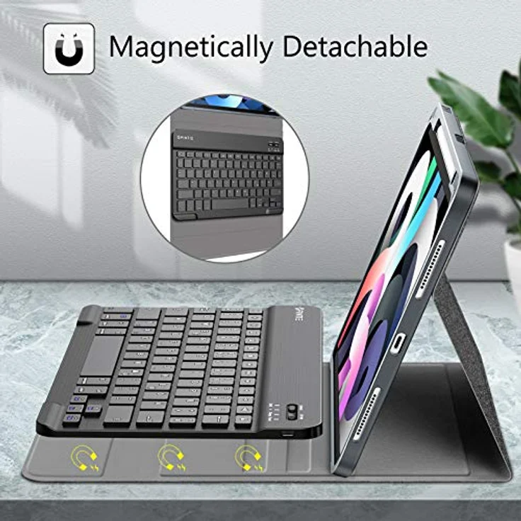 Fintie Tastatur Hülle für iPad Air 11 Zoll M2, iPad Air 6/5/4 (2024/2022/2020) 10,9 Zoll, Dunkelgrau, magnetisch Abnehmbarer Keyboard, TPU Rückschale mit Stifthalter – Bild 3