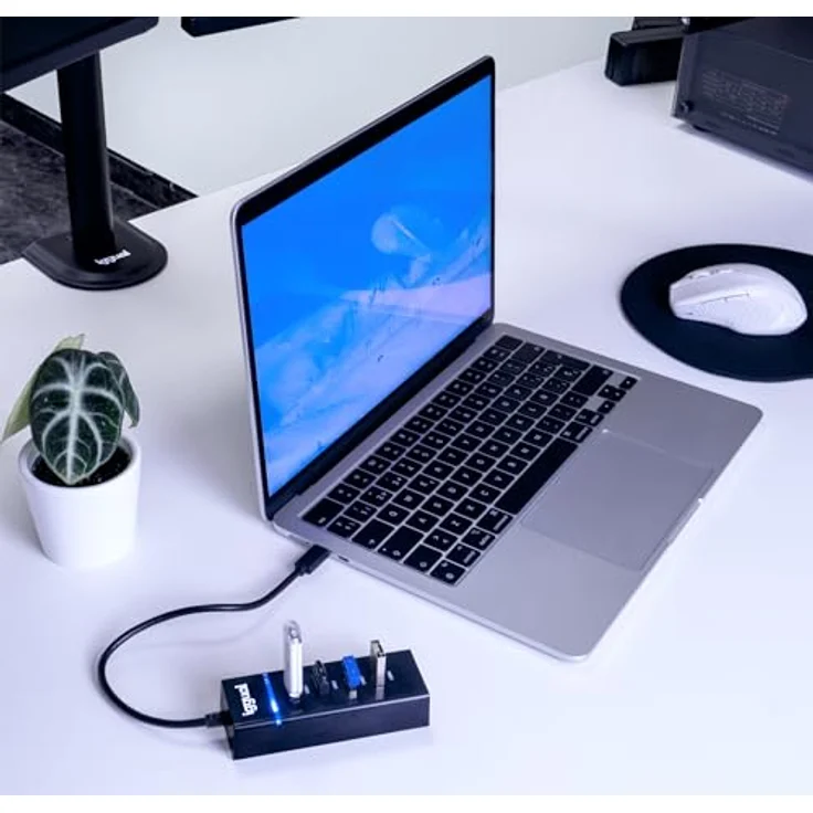 iggual USB-C-Hub mit 4 USB-3.0-Anschlüssen, Typ-C-Adapter, Blaue LED-Anzeige, Sicherungsschutz, 30 cm Kabel, kompatibel mit MacBook Pro/Air, iPhone und Galaxy – Bild 5