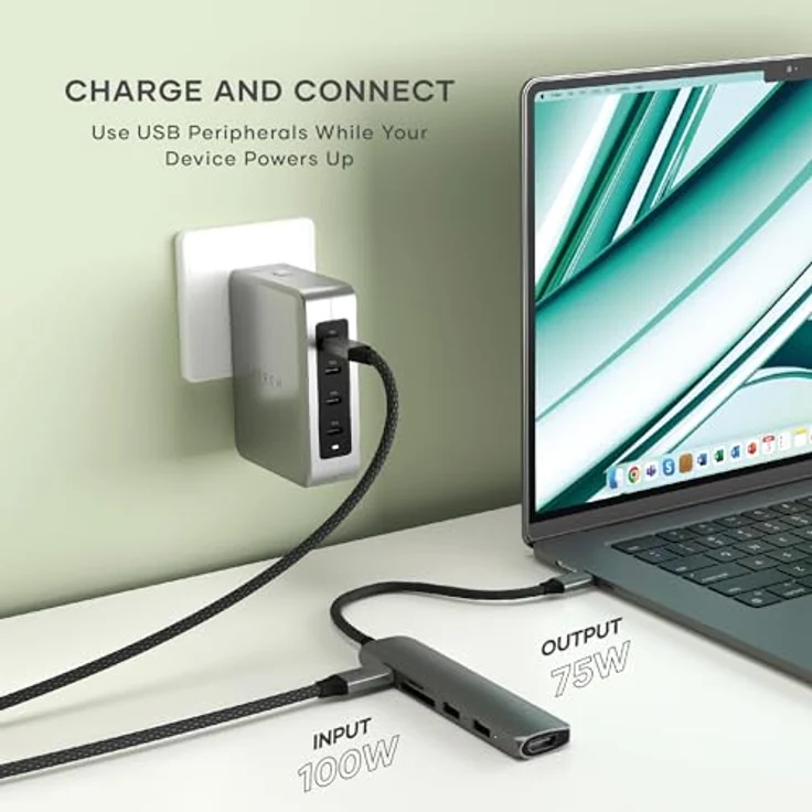 SATECHI 6-in-1 USB-C Hub Slim Plus, Dockingstation mit 4K HDMI, 100W Power Delivery, SD/MicroSD-Kartenleser - Space Grau – Bild 3