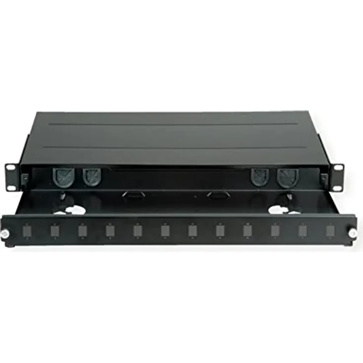 Roline 21.17.0350 LWL-Patchpanel 483mm (19"), ausziehbar, für bis zu 12 SC-Simplex oder LC-Duplex Kupplungen, Stahlblech schwarz
