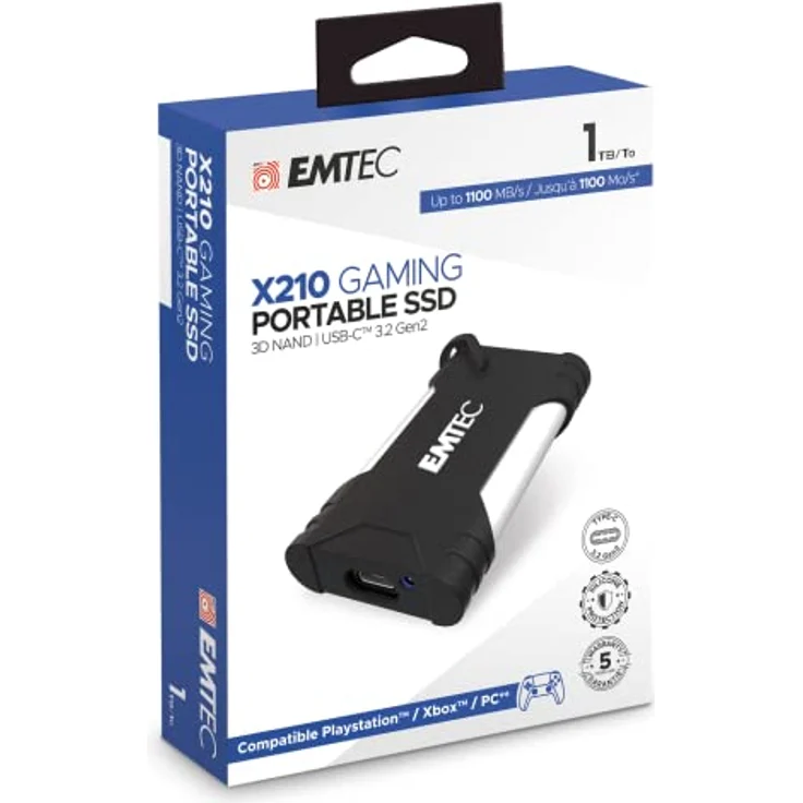 Emtec X210G Portable SSD 1TB, Externe Gaming Festplatte, USB-C 3.2 Gen2 – Lesegeschwindigkeit bis zu 1100 MB/s und Schreibgeschwindigkeit bis zu 900MB/s, Kompatibel mit den neuesten Spielekonsolen – Bild 4