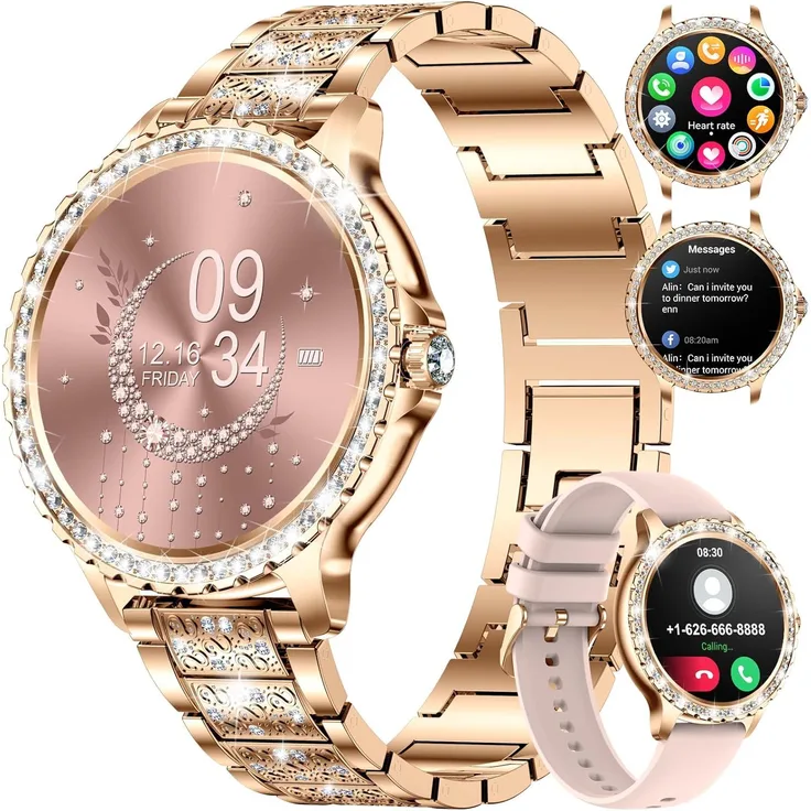 LIGE Damen Smartwatch, Bluetooth Anrufe, 100+ Sportmodi, 1,32" HD Touchscreen, Herzfrequenz- & Schlafmonitor, Edelstahl Design