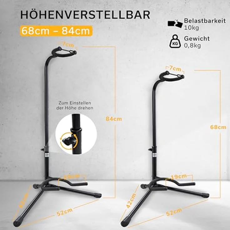BSX 518050 Klassik Gitarrenständer (höhenverstellbar bis 78 cm, Standfläche 48 x 30 cm) schwarz – Bild 3