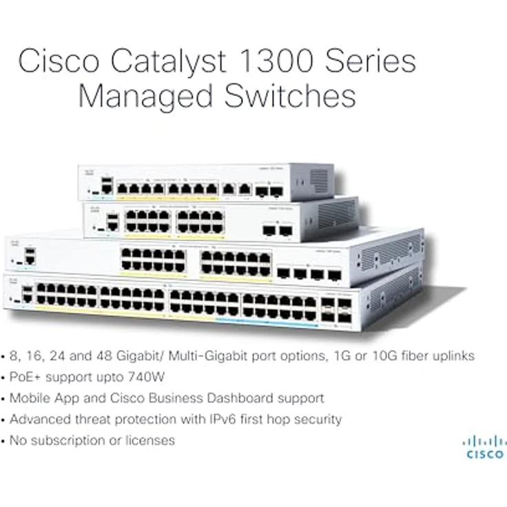Cisco Catalyst 1300-12XS Managed Switch, 10 Ports 10G-SFP+, 2 x 10GE-SFP+ Kombi, eingeschränkter Lebenszeitschutz (C1300-12XS) in Grau – Bild 3