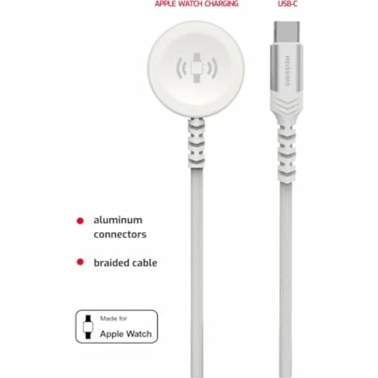 Swissten geflochtenes USB-C-Kabel, 1,2 m, magnetisches Aufladen für Apple Watch, Weiß – Bild 2