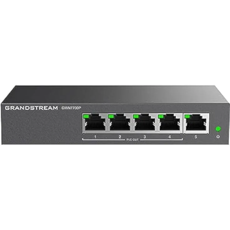 Grandstream GWN-770x (5 Ports) Netzwerk Switch, Schwarz, 5x Gigabit RJ45-Ports, PoE-Budget: 60 Watt