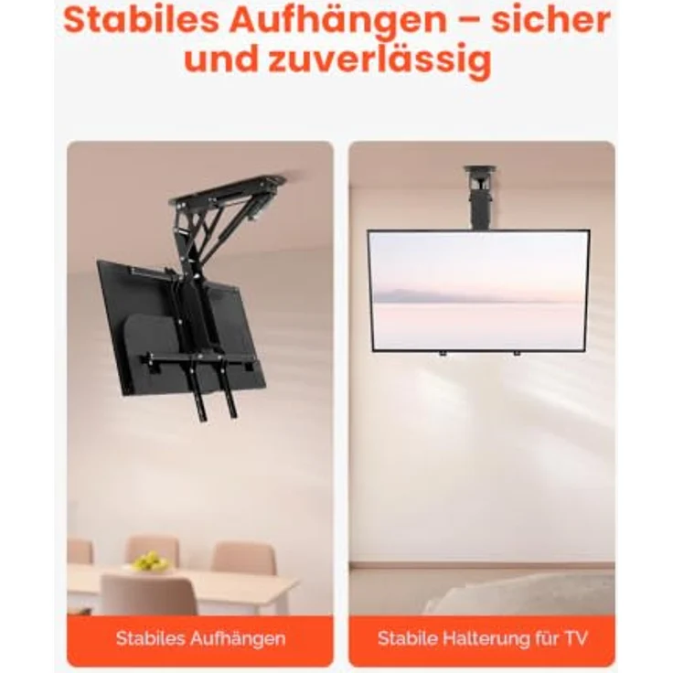 VEVOR motorisierte TV Deckenhalterung, höhenverstellbar für 32-65 Zoll Fernseher, max. VESA 60x60 cm, bis 40 kg tragfähig, mit Fernbedienung und Neigungsverstellung bis -75° – Bild 4