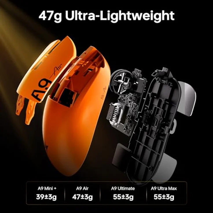 ATK A9 Mini+ Gaming-Maus, kabellos mit PAW3955 Sensor, 8K Hz Polling Rate, weiß – Bild 3