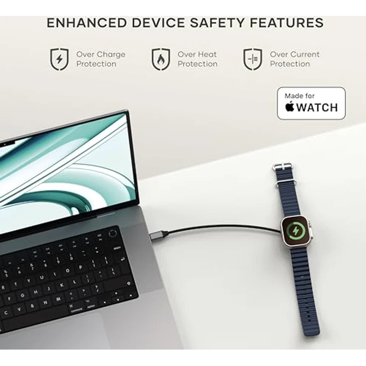 Satechi Ladekabel für Apple Watch, Magnetisch MFi FastCharge, 5W, geflochtene Nylonummantelung, Grau, 19 cm – Bild 5