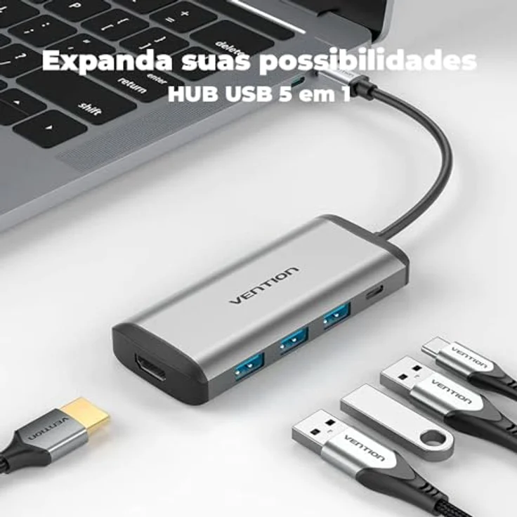 Vention Multifunktionale Dockingstation Typ C für HDMI, 3 x USB 3.0 und 0,15 m, PD - Grau Metallic – Bild 2