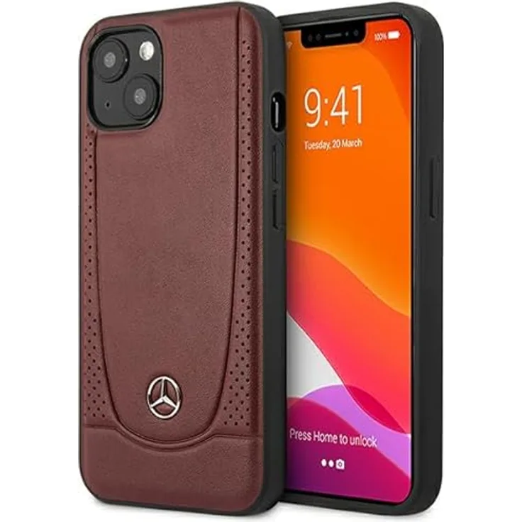 Mercedes MEHCP15SARMRE, Smartphone Hülle aus Eco-Leder für iPhone 15, 6.1", urbanes Design, rot