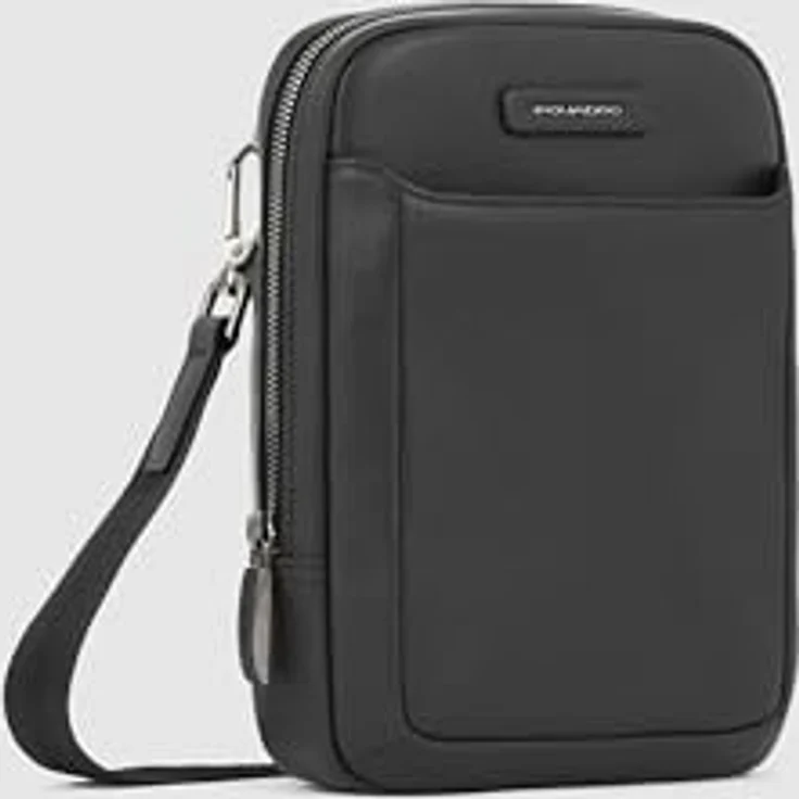 PIQUADRO Modus Umhängetasche Leder 17 cm, Schwarz, Einheitsgröße, Designer-Metallfinish, Vollnarbiges Kalbsleder – Bild 2