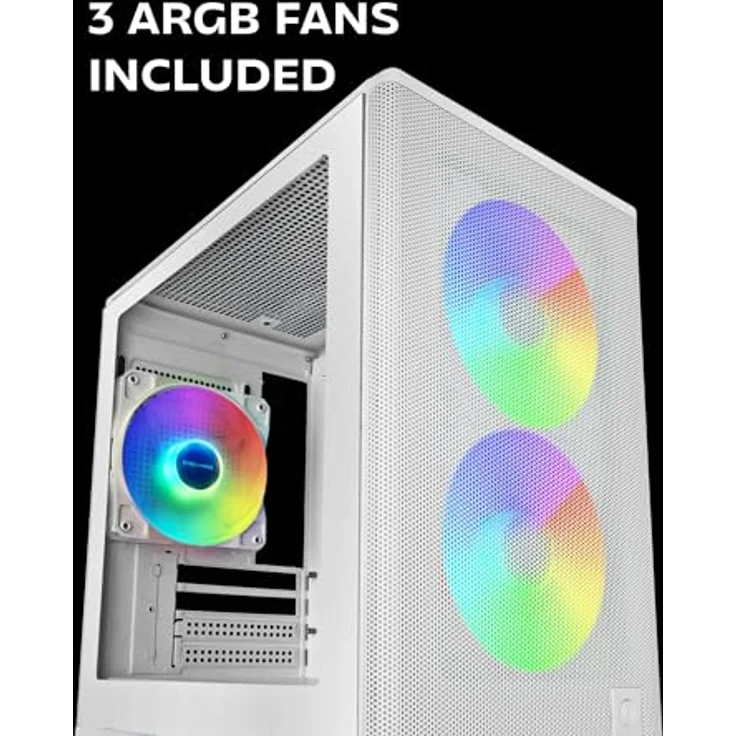 Mars Gaming MC-Onyx, MicroATX Gaming-Gehäuse mit Metall-Mesh-Front, gehärtetem Glas-Seitenfenster, 3 ARGB Lüftern und Flüssigkeitskühlung bis 240mm, Weiß – Bild 3