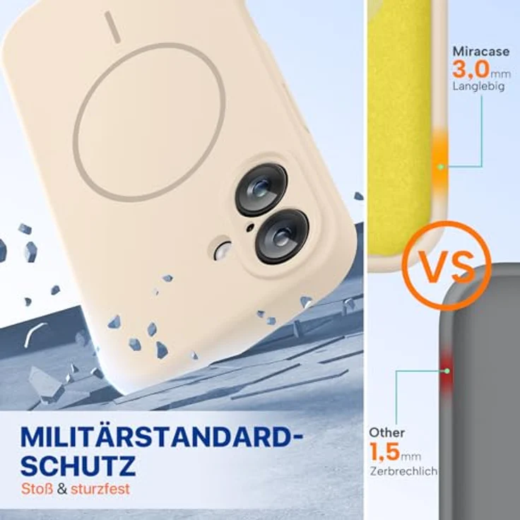 miracase Kompatibel mit iPhone 16 Hülle, Flüssigsilikon mit stoßfestem Fallschutz, kratzfestes Mikrofaser-Innenfutter, kompatibel mit MagSafe, Sand – Bild 3