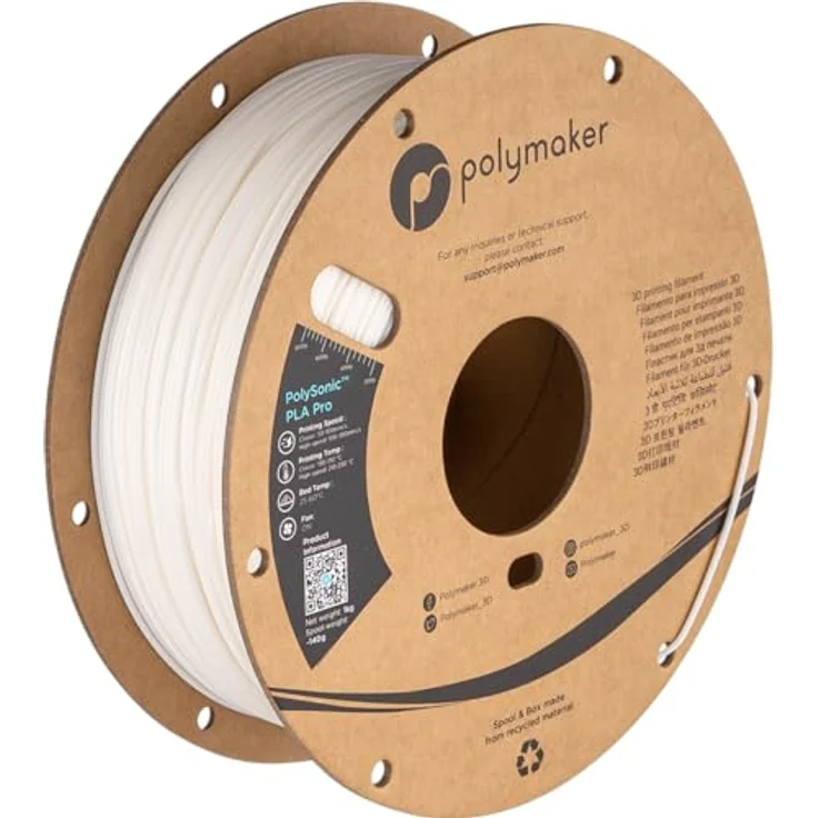 Polymaker PolySonic High Speed PLA PRO, 1 kg, robuster 3D-Druckfilament in Weiß mit hoher Druckgeschwindigkeit – Bild 1