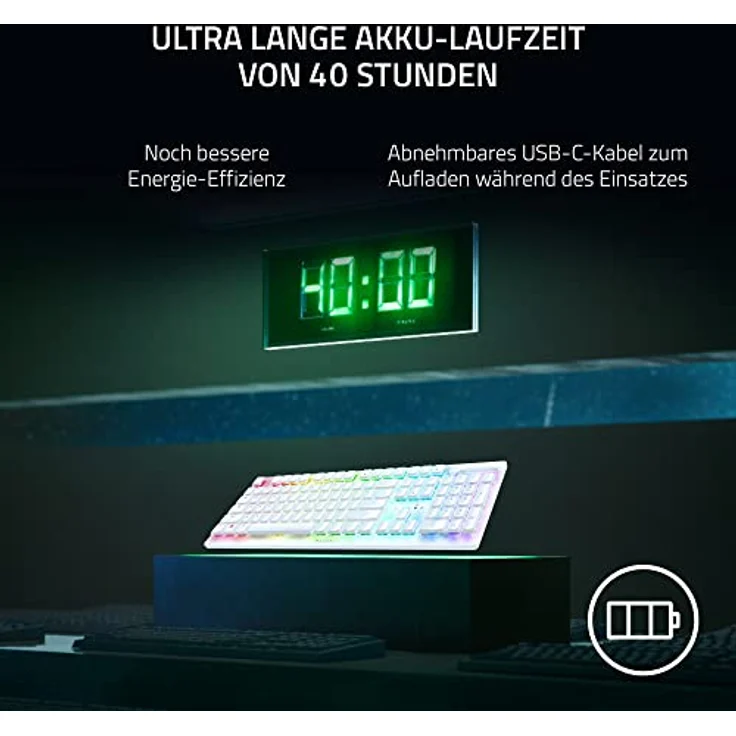 Razer Deathstalker V2 Pro (Purple Switch)- Kabellose Optische Low-Profile-Gaming-Tastatur (Klickende Optische Switches, HyperSpeed Wireless, Bluetooth 5.0) QWERTY US-Layout | Weiß – Bild 4
