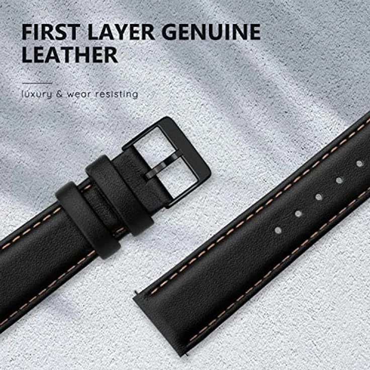 Tuocal Leder Armband für Samsung Galaxy Watch 7/6/5/4/Active, 20mm, Schwarz Braun, Hochwertiges Echtleder, Einfache Anpassung, Schnellverschluss – Bild 3