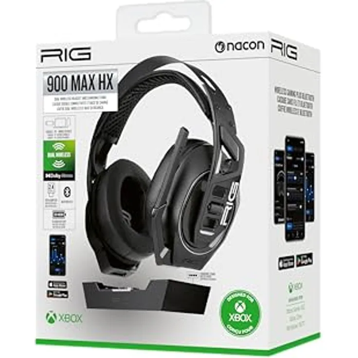 NACON RIG900 HX On-ear Gaming Headset, Bluetooth, kompatibel mit Xbox, PlayStation und PC, schwarz, Dualmodus, 50 Stunden Akkulaufzeit, geräuschisolierende Ohrmuscheln, Mikrofon mit Geräuschunterdrückung
