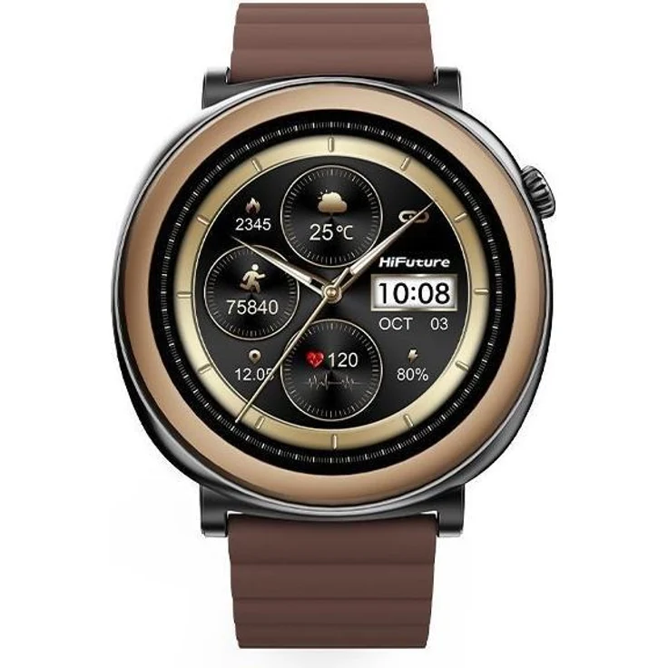 HiFuture Aurora HSSW11BN, Smartwatch mit 1.43 Zoll hochauflösendem Display, Bluetooth 5.2 und 280 mAh Akku, braun