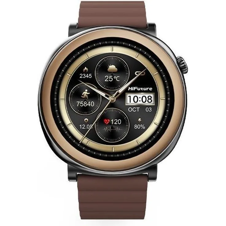 HiFuture Aurora HSSW11BN, Smartwatch mit 1.43 Zoll hochauflösendem Display, Bluetooth 5.2 und 280 mAh Akku, braun