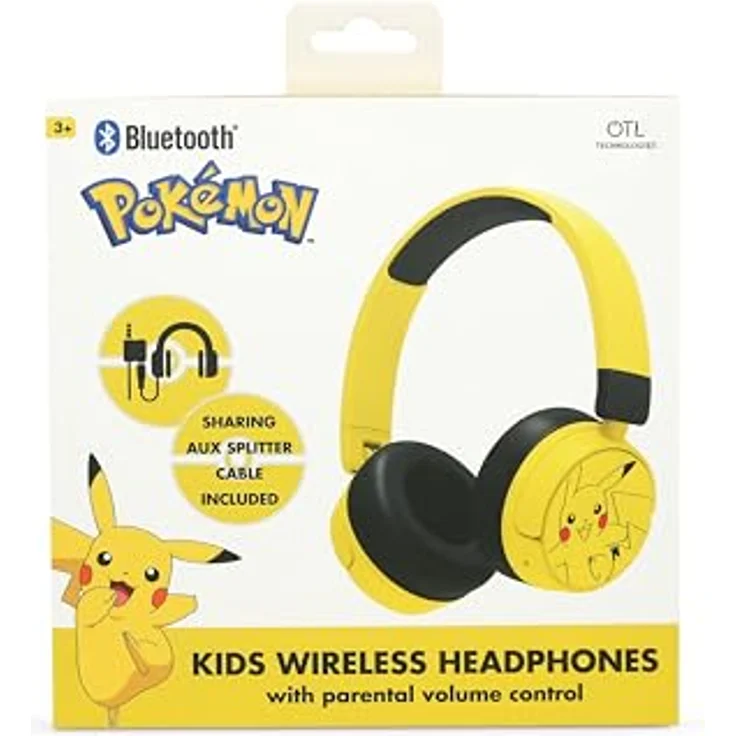 OTL Pokémon Pikachu kabellose Kinder Kopfhörer Bluetooth-Kopfhörer mit Audio-Sharing Kabel, gelb – Bild 2