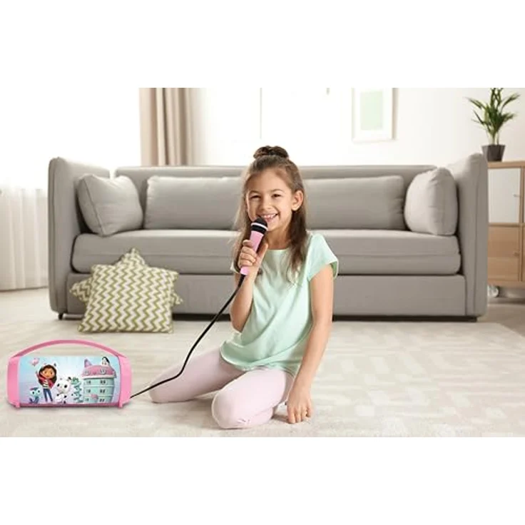 Lexibook Gabby's Dollhouse Bluetooth Light Speaker, tragbarer Lautsprecher mit mehrfarbigen Lichteffekten, Karaoke-Mikrofon und TWS-Stereosound, magisches Haus, pink – Bild 4