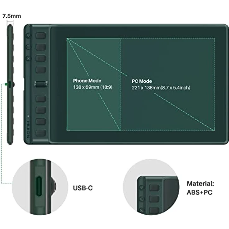 HUION Grafiktablett Inspiroy 2 M, 5080 LPI, Grüner Silikongriff, Batterielos, USB-C – Bild 7