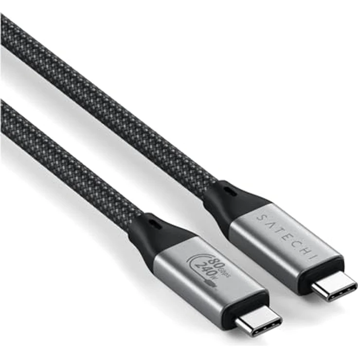Satechi USB4 v2 Pro Kabel 1,2 m, max. 120 Gbit/s, 240 W, USB-C, Silber/Schwarz – Bild 2