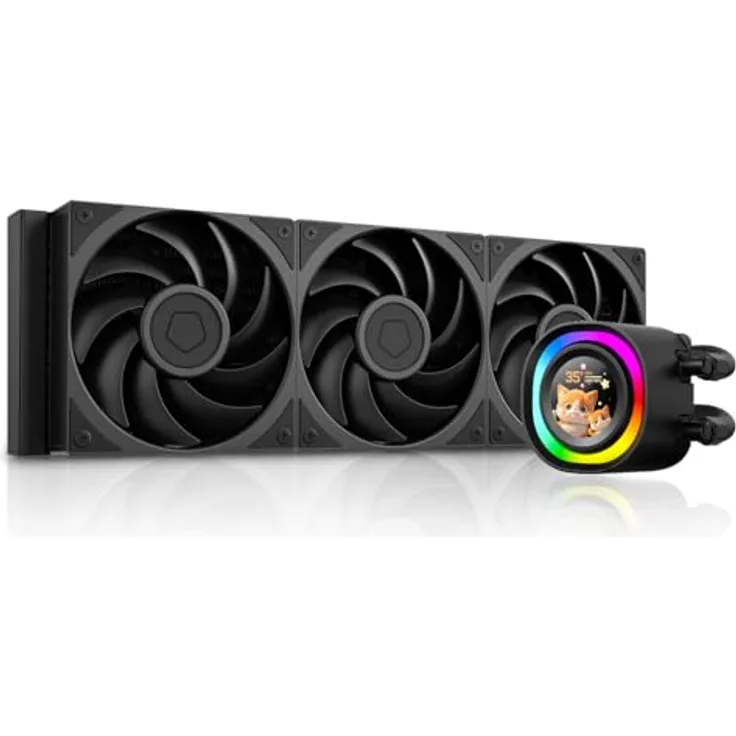 ID-COOLING FX360 LCD PE, AIO Flüssigkeitskühler mit 1,48 Zoll Vollfarb-LCD-Display, ARGB-Ring, 396 mm Kühler und 350 W TDP, für Intel und AMD