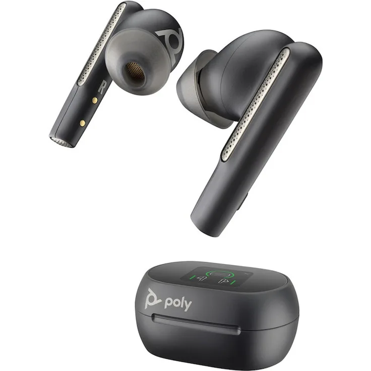 Poly Voyager Free 60+ USB-C Earbuds, In-Ear-Headset mit Touchscreen Ladecase und ANC für Microsoft Teams, schwarz