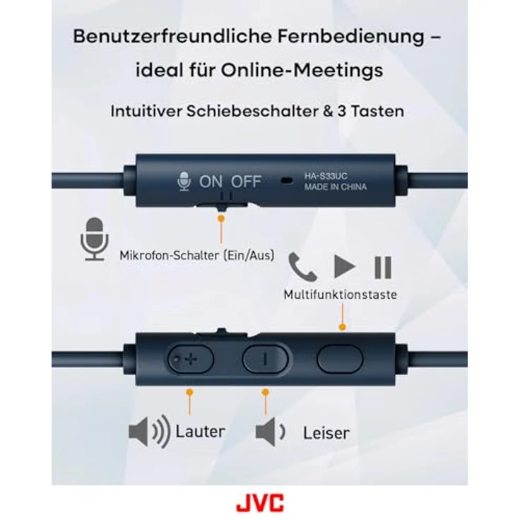 JVC HA-S33UC-A, USB-C On-Ear-Kopfhörer mit weichen Ohrpolstern, faltbar, Mikrofon & 3-Tasten-Fernbedienung, blau – Bild 5