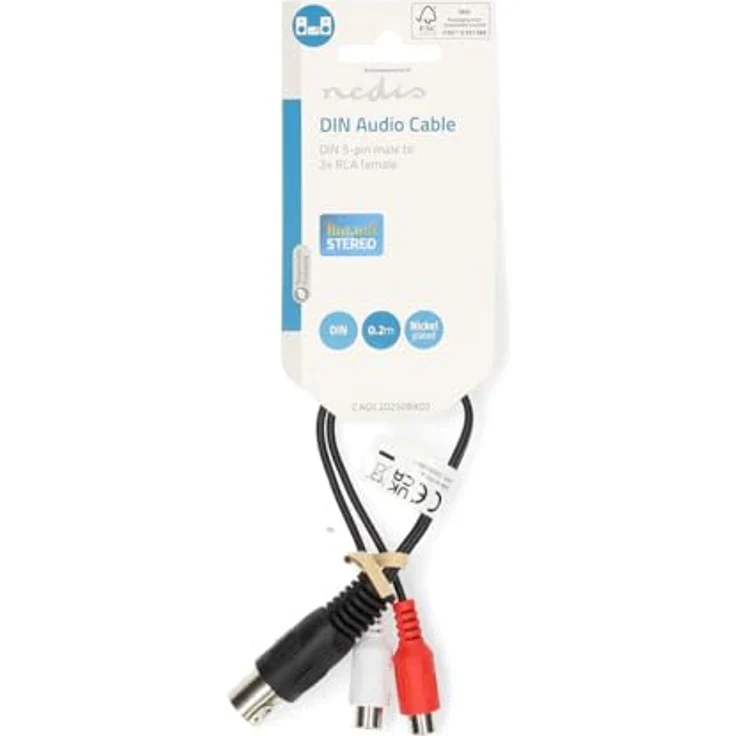 Nedis DIN-Audio-Kabel, 0.20 m, DIN 5-Pin Stecker auf 2x Cinch Buchse, vernickelt, rund, schwarz, PVC – Bild 3