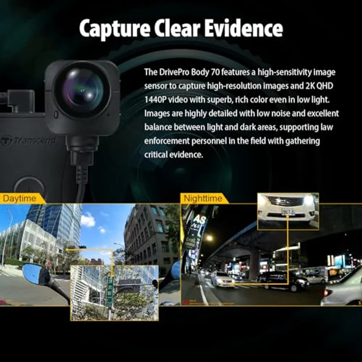 Transcend Body Camera Transcend - DrivePro Body 70, Separate Kamera (GPS-Empfänger, Akku, WLAN, Eingebautes Mikrofon, Nachtsicht, Bluetooth, Eingebautes Display, QHD), Dashcam, Schwarz – Bild 3
