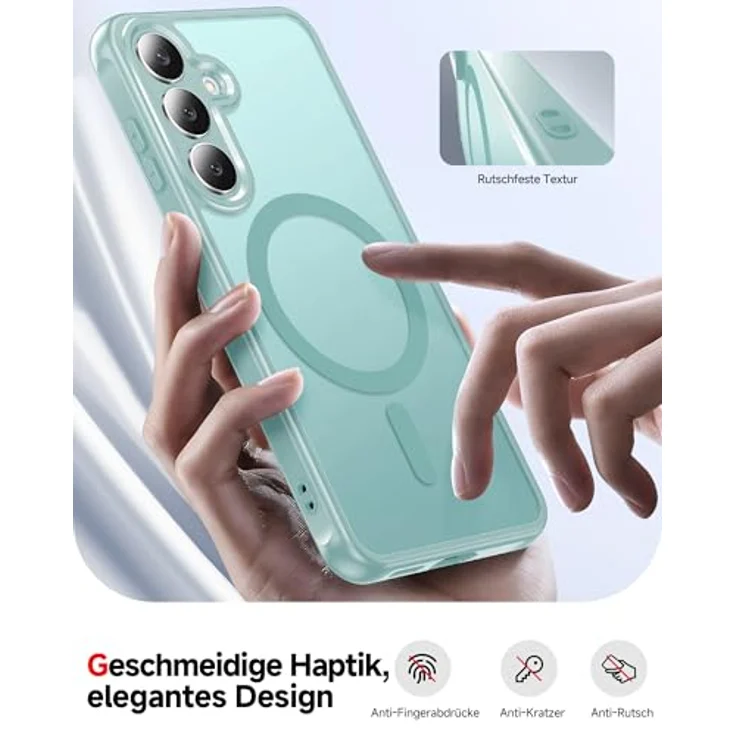 LeYi Magnetische Handyhülle für Samsung Galaxy S25 FE 4G/5G, Militärschutz, Mattes Durchscheinendes Minzgrün, 2 Stück Schutzfolie – Bild 2